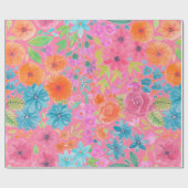 Floral waterverf in roze cadeaupapier (Vlak)