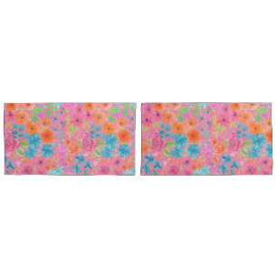 Floral waterverf in roze kussensloop