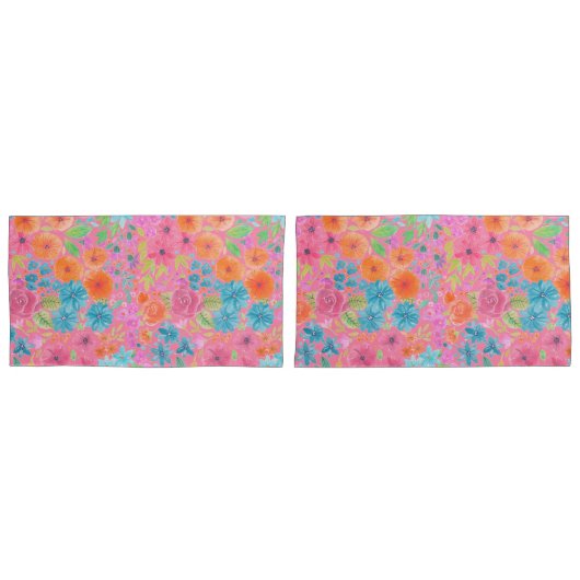 Floral waterverf in roze kussensloop (Voorkant-Set)