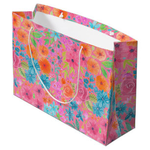 Floral waterverf in roze large cadeautasje