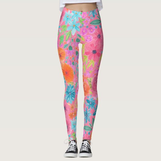 Floral waterverf in roze leggings (Voorkant)