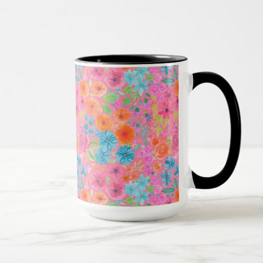 Floral waterverf in roze mok (Rechts)
