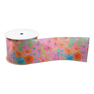 Floral waterverf in roze satijnen lint