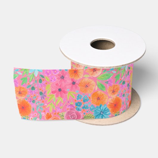 Floral waterverf in roze satijnen lint (Spoel)