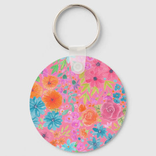 Floral waterverf in roze sleutelhanger