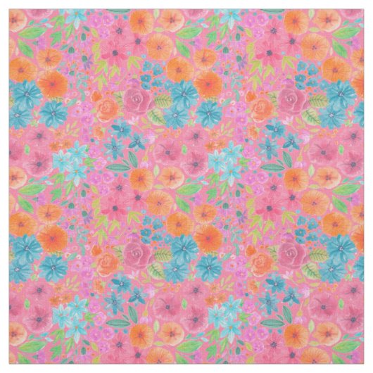 Floral waterverf in roze stof (Swatch)