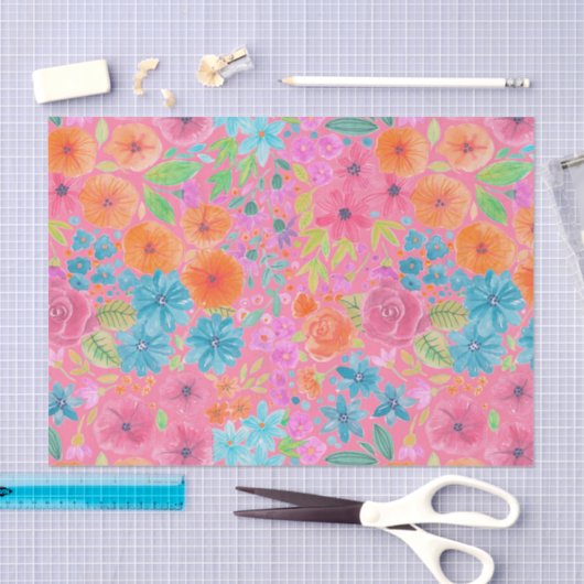 Floral waterverf in roze tissuepapier (Craft)