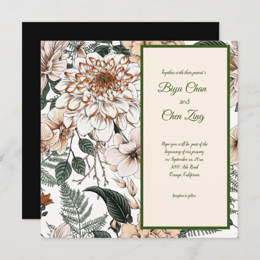 Floral Waterverf & Ink Wedding Uitnodiging (Voorkant / Achterkant)