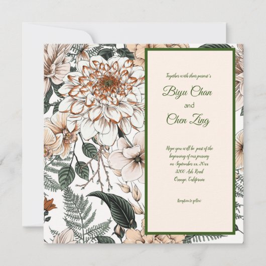 Floral Waterverf & Ink Wedding Uitnodiging (Voorkant)