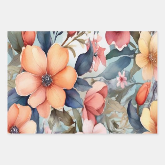 Floral Waterverf inpakvellen Inpakpapier Vel (Voorkant 2)