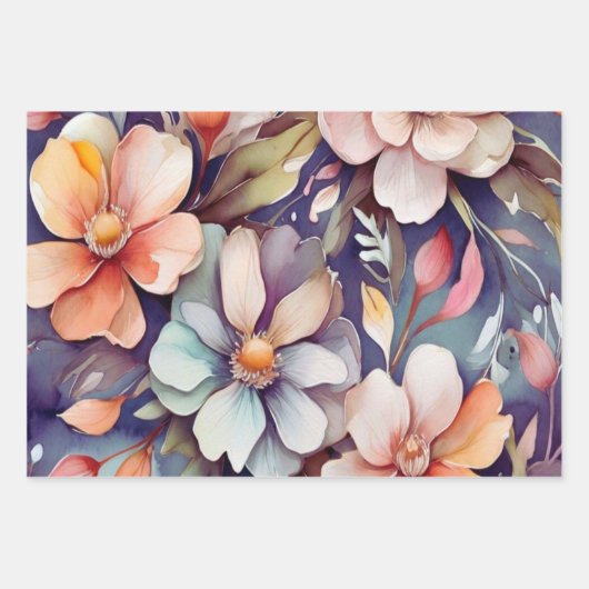 Floral Waterverf inpakvellen Inpakpapier Vel (Voorkant)