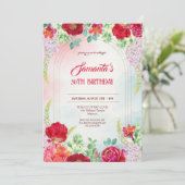 Floral Waterverf Invitation 50th Birthday Bedankkaart (Staand voorkant)