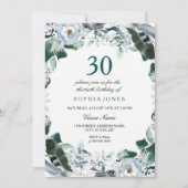 Floral Waterverf Jade Green 30th Birthday Invite Kaart (Voorkant)