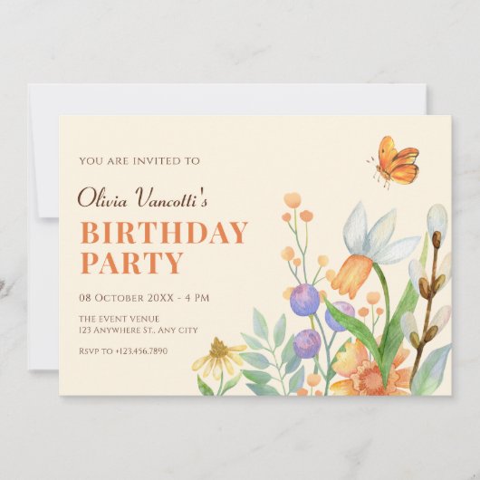 Floral-waterverf Kaart (Voorkant)