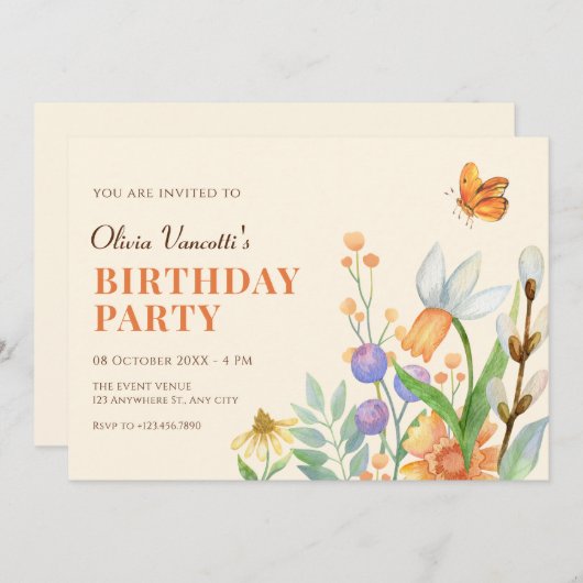 Floral-waterverf Kaart (Voorkant / Achterkant)