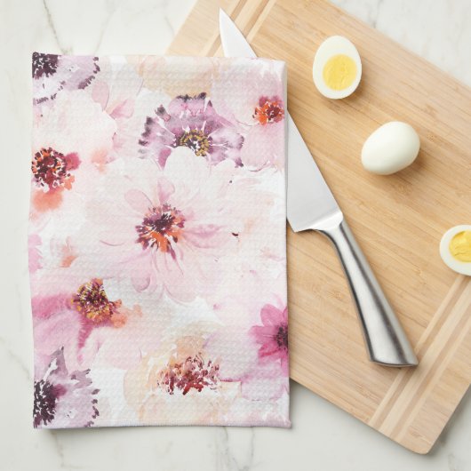 Floral Waterverf Kitchen Towel Theedoek (Quarter Fold)