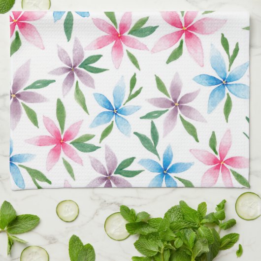 Floral Waterverf Kitchen Towel Theedoek (Gevouwen)