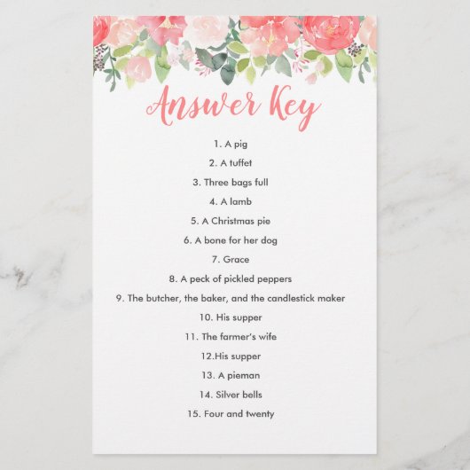 Floral Waterverf Koe Boerderij Nursery Rhyme Quiz (Achterkant)