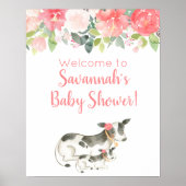 Floral Waterverf Koe Girl Baby shower Sign Poster (Voorkant)