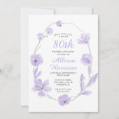 Floral Waterverf Lavender 80th Birthday Party Kaart (Voorkant)