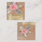 Floral waterverf make-up haar script gouden kraft vierkante visitekaartje (Voorkant / Achterkant)