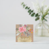 Floral waterverf make-up haar script gouden kraft vierkante visitekaartje (Staand voorkant)
