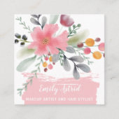 Floral waterverf make-up haarscript roze vierkant vierkante visitekaartje (Voorkant)