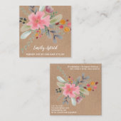 Floral waterverf make-up script kraft vierkante visitekaartje (Voorkant / Achterkant)