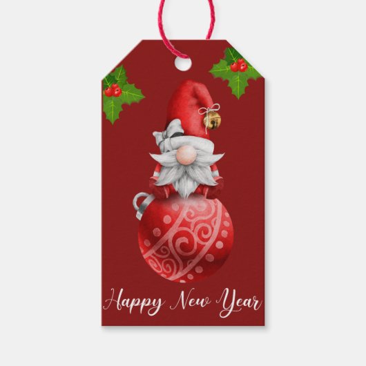 Floral Waterverf Merry Kerstmis Gnome Gift Labels Cadeaulabel (Voorkant)