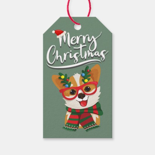 Floral Waterverf Merry Kerstmis Labels Cadeaulabel (Voorkant)