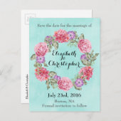 Floral Waterverf met bruiloft bespaart datum Aankondigingskaart (Voorkant / Achterkant)