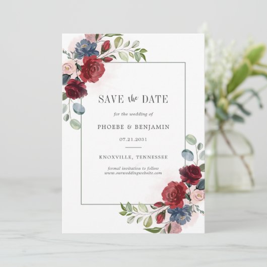 Floral Waterverf minimalistische bruiloft Save The Date (Staand voorkant)