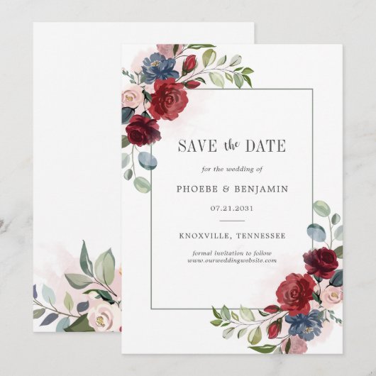 Floral Waterverf minimalistische bruiloft Save The Date (Voorkant / Achterkant)