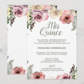 Floral Waterverf Mis Quince Quinceanera Kaart (Voorkant / Achterkant)