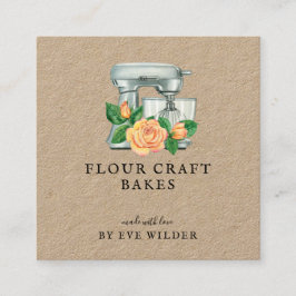 Floral Waterverf Mixer Baker Bakery Kraft Vierkante Visitekaartje
