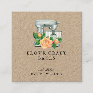 Floral Waterverf Mixer Baker Bakery Kraft Vierkante Visitekaartje