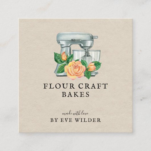 Floral Waterverf Mixer Baker Bakery Visitekaartje (Voorkant)
