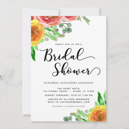 Floral Waterverf Modern Greenery Vrijgezellenfeest Kaart (Voorkant)