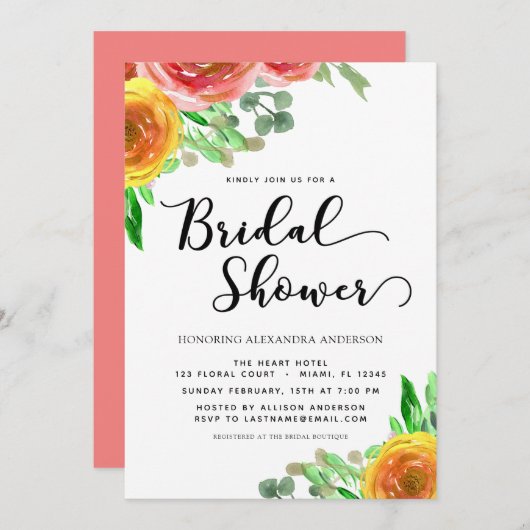 Floral Waterverf Modern Greenery Vrijgezellenfeest Kaart (Voorkant / Achterkant)