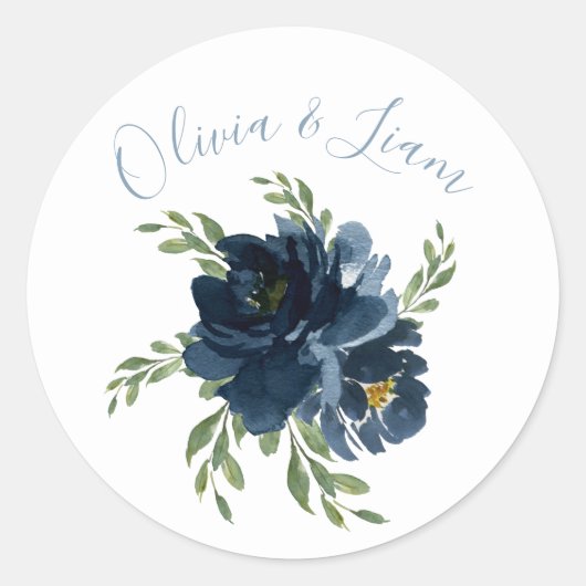 Floral Waterverf Modern Script Elegant Wedding Ronde Sticker (Voorkant)