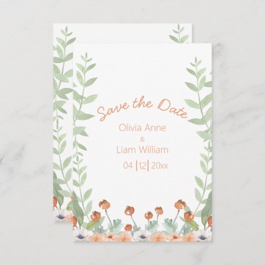 Floral Waterverf Modern script Save The Date (Voorkant / Achterkant)