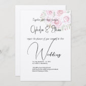 Floral waterverf Modern Typografie bruiloft Kaart (Voorkant / Achterkant)