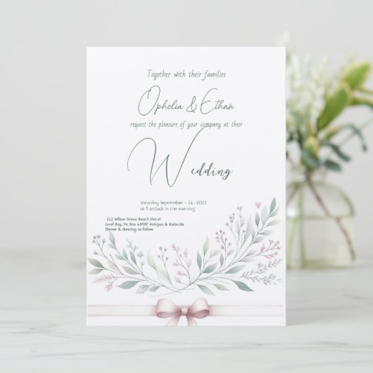 Floral waterverf Modern Typografie bruiloft Kaart (Staand voorkant)