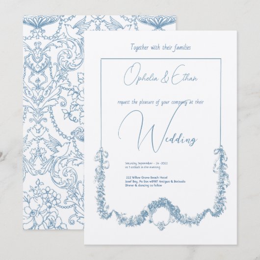 Floral waterverf Modern Typografie bruiloft Kaart (Voorkant / Achterkant)