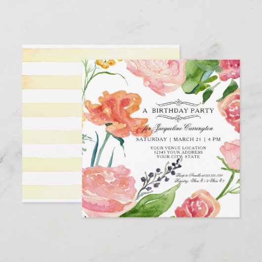 Floral Waterverf Moderne roze roze olievloeistof Kaart (Voorkant / Achterkant)