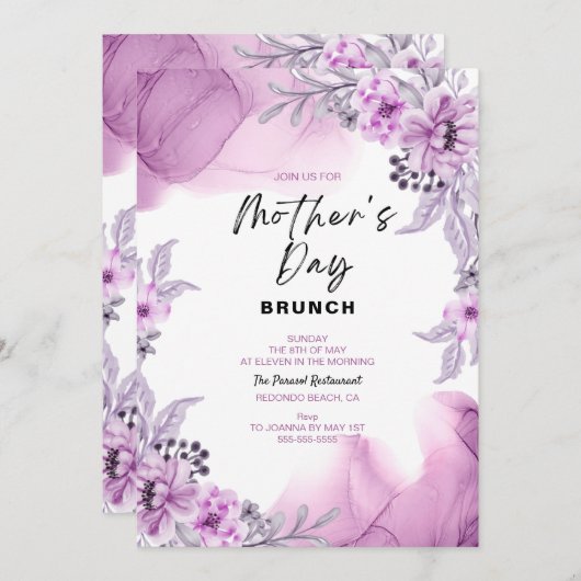 Floral Waterverf Moederdag Brunch Uitnodiging (Voorkant / Achterkant)