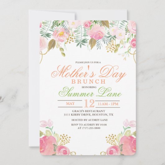 Floral Waterverf Moederdag Brunch Uitnodiging (Voorkant)