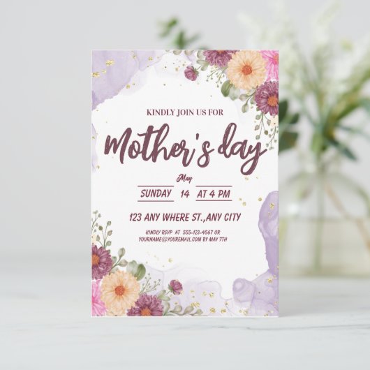 Floral Waterverf Moederdag Save The Date (Staand voorkant)