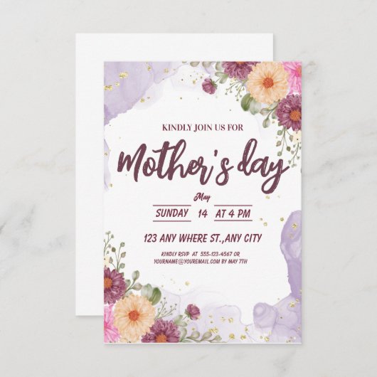 Floral Waterverf Moederdag Save The Date (Voorkant / Achterkant)