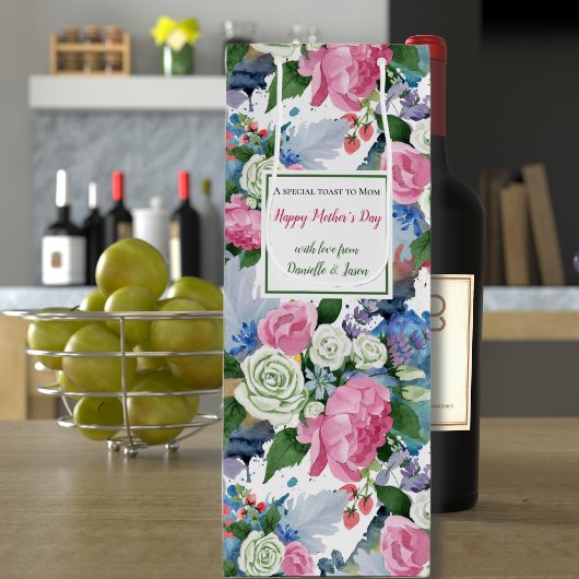 Floral Waterverf Moederdag Wijn Cadeautas